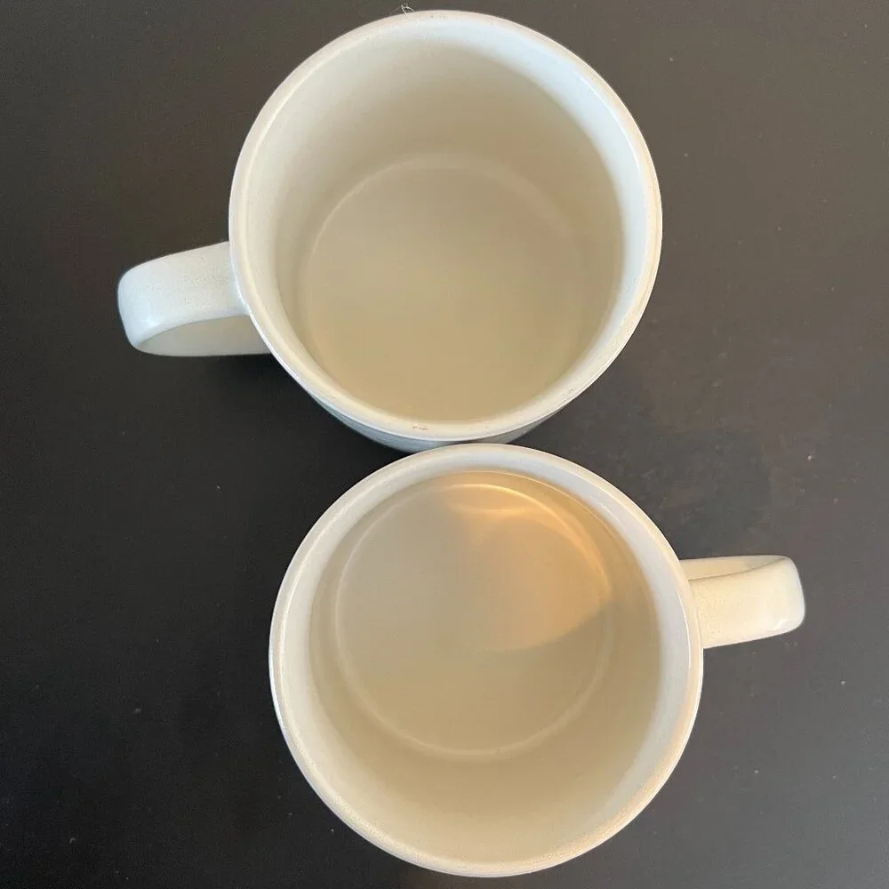 Pottery Barn MASON STONEWARE Ivory White Coffee Cups Mugs Set of 2 Stackable